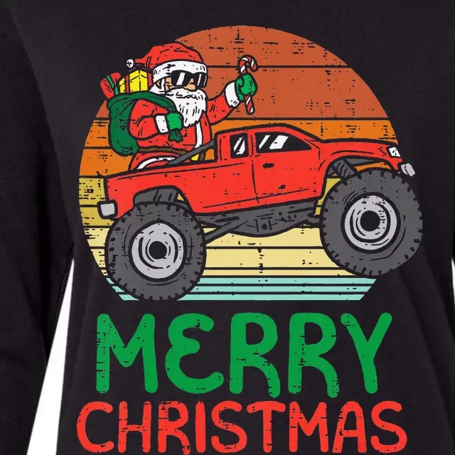 Merry Christmas Santa Monster Truck Xmas Womens Cotton Relaxed Long Sleeve T-Shirt