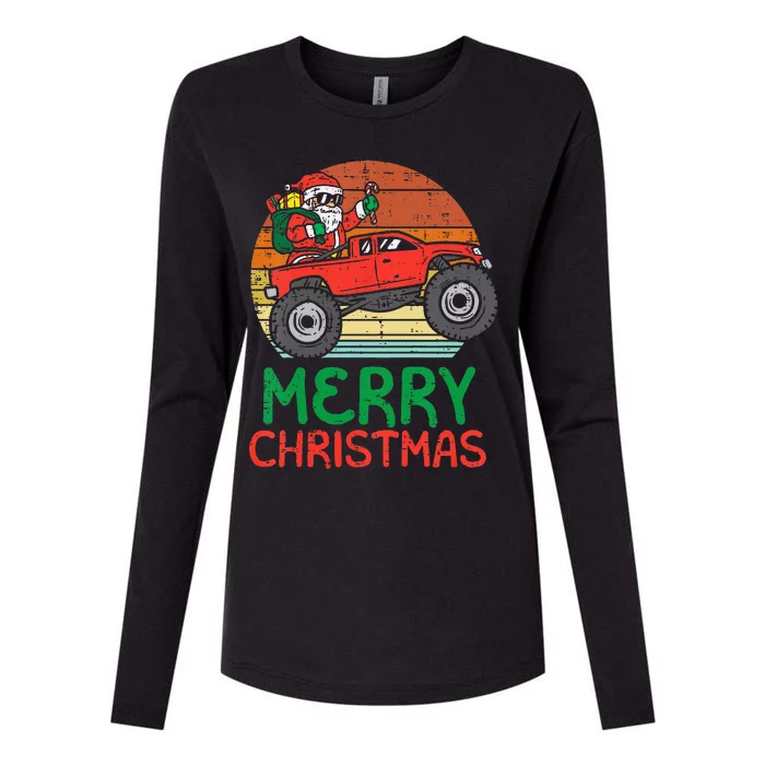 Merry Christmas Santa Monster Truck Xmas Womens Cotton Relaxed Long Sleeve T-Shirt