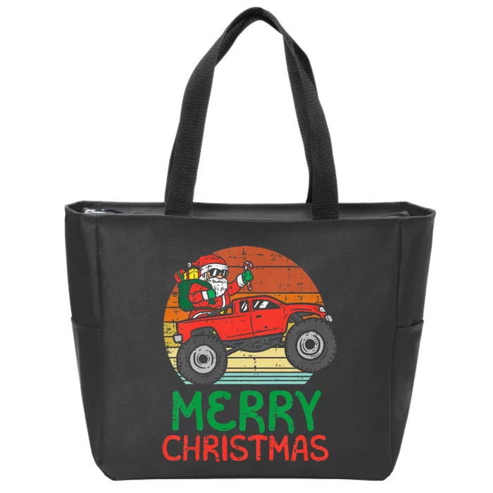 Merry Christmas Santa Monster Truck Xmas Zip Tote Bag