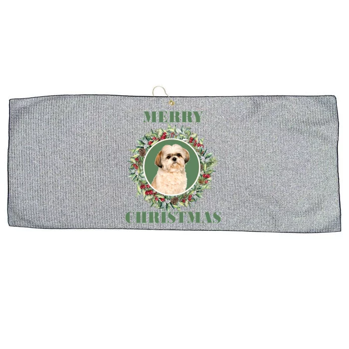 Merry Christmas Shih Tzu Great Gift Large Microfiber Waffle Golf Towel