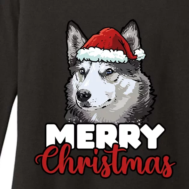 Merry Christmas Siberian Husky Dog Lover Gift Womens CVC Long Sleeve Shirt