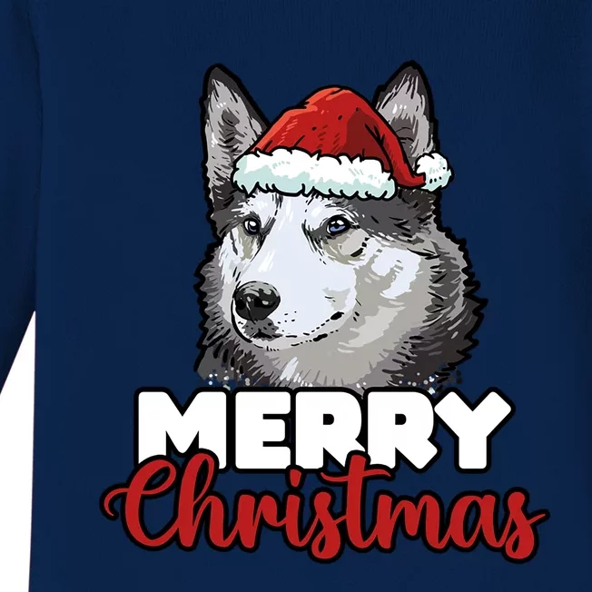 Merry Christmas Siberian Husky Dog Lover Gift Baby Long Sleeve Bodysuit