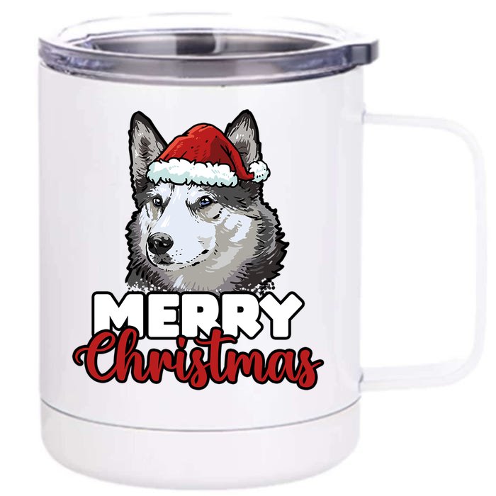 Merry Christmas Siberian Husky Dog Lover Gift Front & Back 12oz Stainless Steel Tumbler Cup