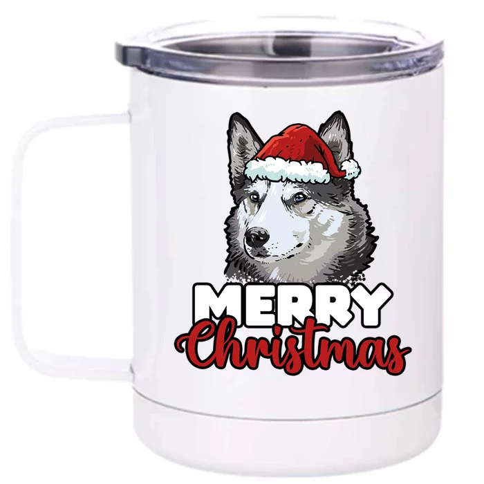 Merry Christmas Siberian Husky Dog Lover Gift Front & Back 12oz Stainless Steel Tumbler Cup