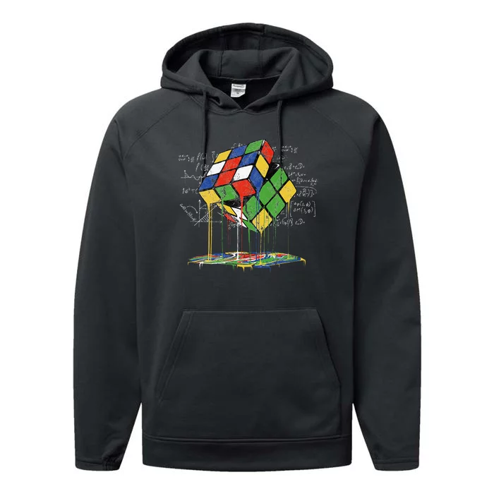 Melting Cube Speed Cubing Vintage Puzzle Performance Fleece Hoodie