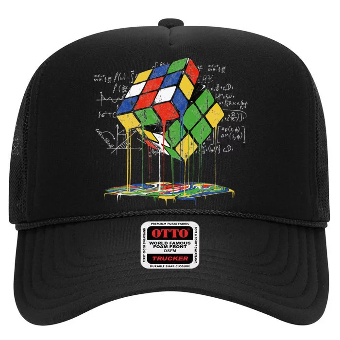 Melting Cube Speed Cubing Vintage Puzzle Math High Crown Mesh Trucker Hat