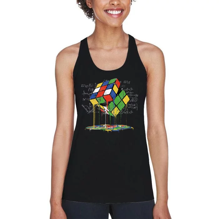 Melting Cube Speed Cubing Vintage Puzzle Math Women's Racerback Tank