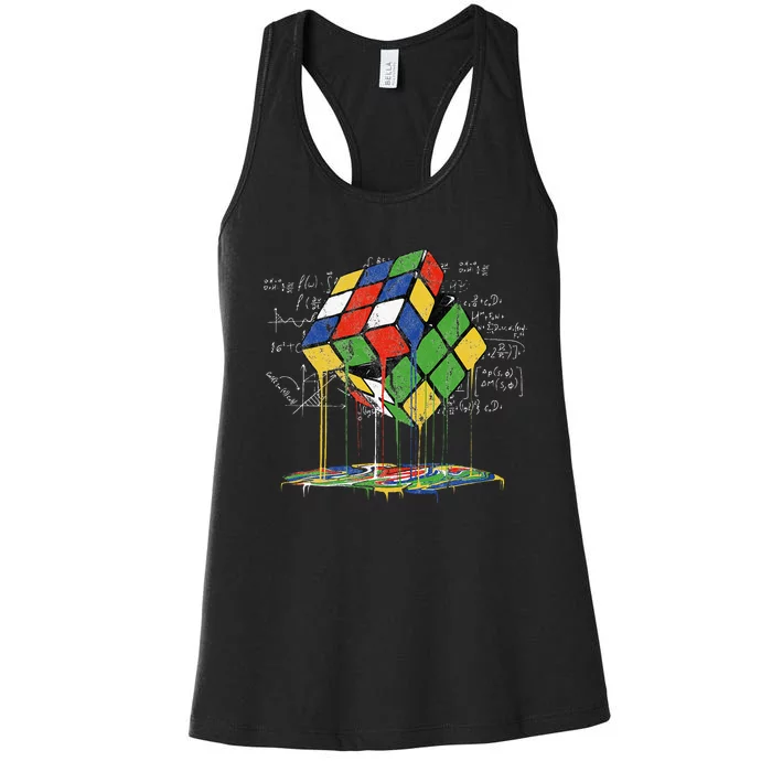 Melting Cube Speed Cubing Vintage Puzzle Math Women's Racerback Tank