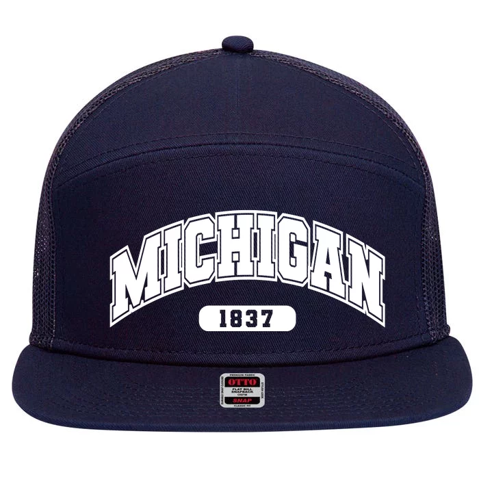 Michigan Collegiate Style 1837 7 Panel Mesh Trucker Snapback Hat