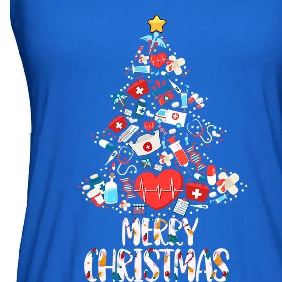 Merry Christmas Stethoscope Nurse Christmas Tree Funny Xmas Gift Ladies Essential Flowy Tank