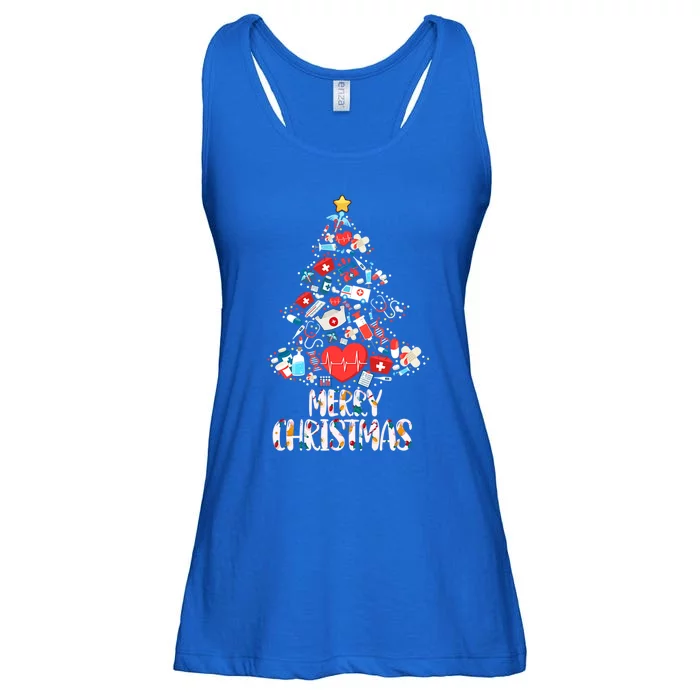 Merry Christmas Stethoscope Nurse Christmas Tree Funny Xmas Gift Ladies Essential Flowy Tank