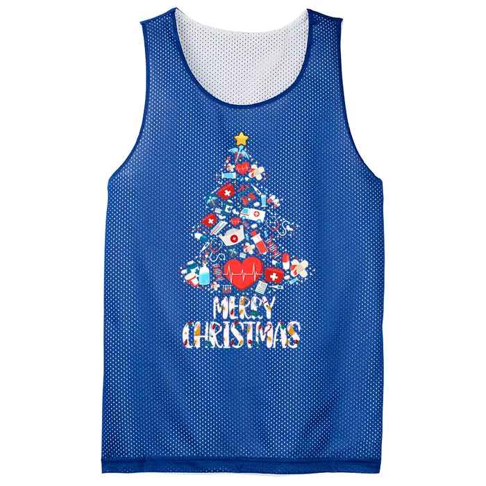 Merry Christmas Stethoscope Nurse Christmas Tree Funny Xmas Gift Mesh Reversible Basketball Jersey Tank