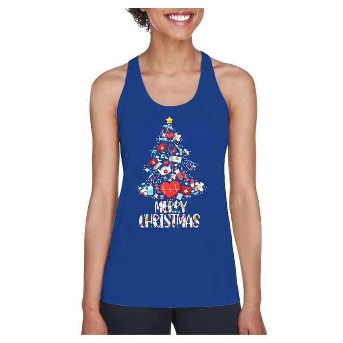 Merry Christmas Stethoscope Nurse Christmas Tree Funny Xmas Gift Women's Racerback Tank