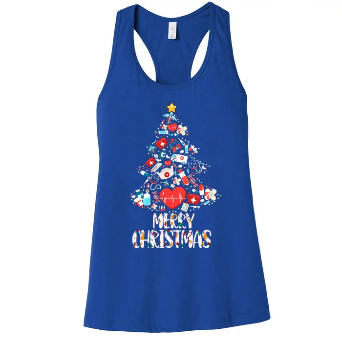 Merry Christmas Stethoscope Nurse Christmas Tree Funny Xmas Gift Women's Racerback Tank