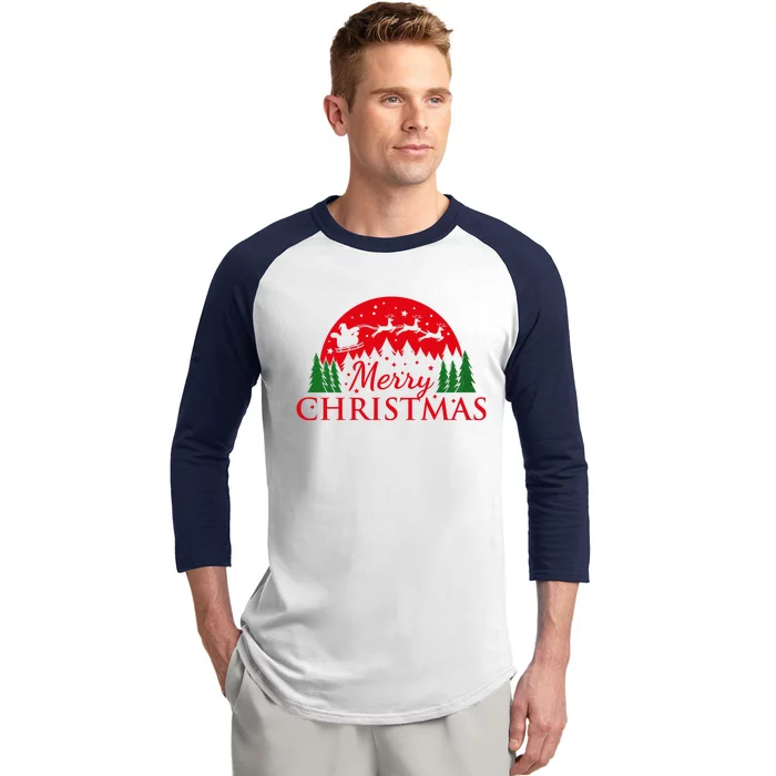 Merry Christmas Santa Reindeer Holiday Gift Baseball Sleeve Shirt