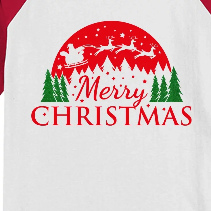 Merry Christmas Santa Reindeer Holiday Gift Kids Colorblock Raglan Jersey