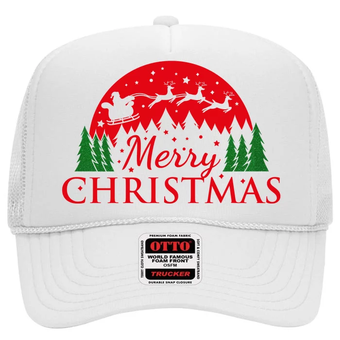 Merry Christmas Santa Reindeer Holiday Gift High Crown Mesh Trucker Hat