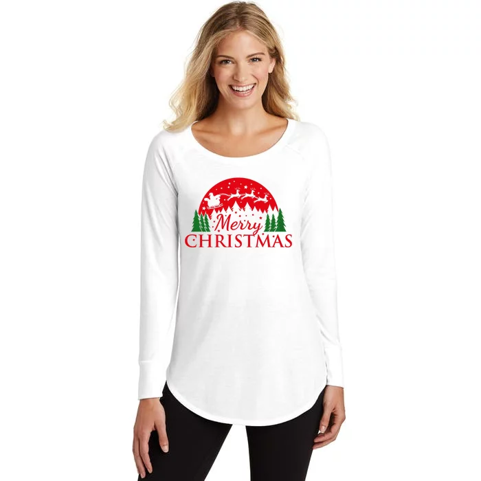 Merry Christmas Santa Reindeer Holiday Gift Women's Perfect Tri Tunic Long Sleeve Shirt