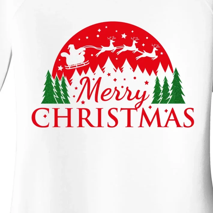 Merry Christmas Santa Reindeer Holiday Gift Women's Perfect Tri Tunic Long Sleeve Shirt