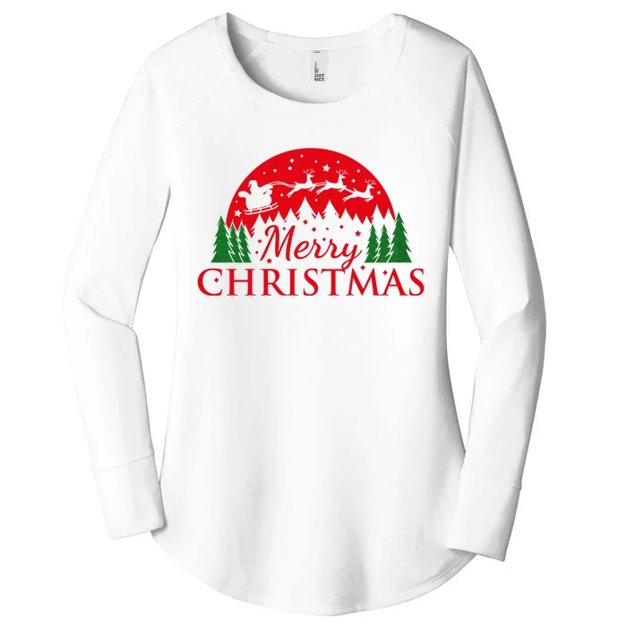 Merry Christmas Santa Reindeer Holiday Gift Women's Perfect Tri Tunic Long Sleeve Shirt