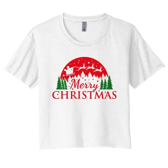 Merry Christmas Santa Reindeer Holiday Gift Women's Crop Top Tee