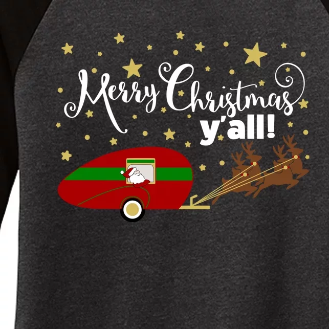 Merry Christmas Santa's Sleigh Women's Tri-Blend 3/4-Sleeve Raglan Shirt