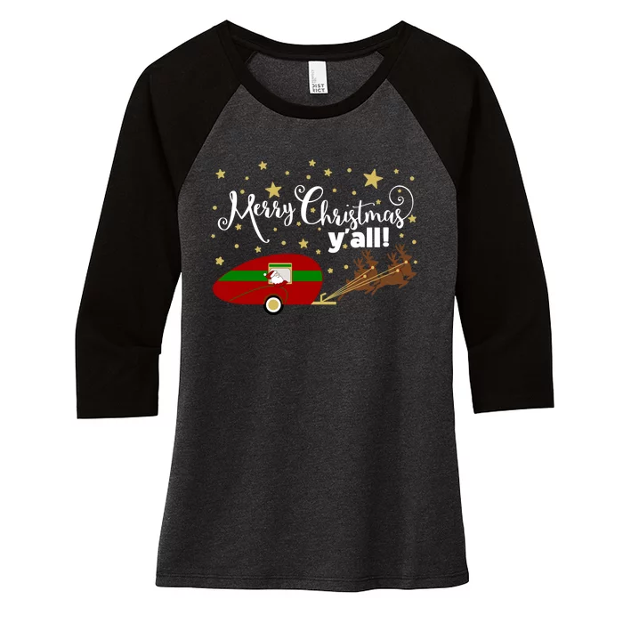 Merry Christmas Santa's Sleigh Women's Tri-Blend 3/4-Sleeve Raglan Shirt