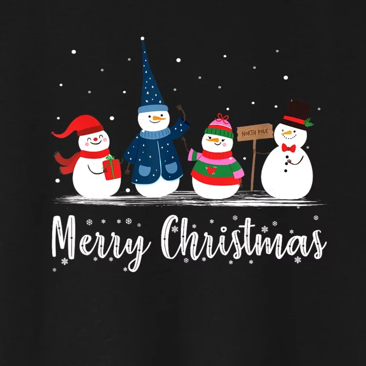 Merry Christmas Snowman Christmas Holiday Women's Crop Top Tee