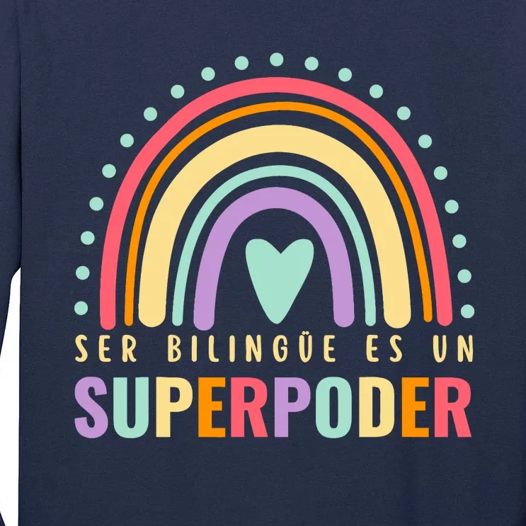 Maestra Cute Spanish Teacher Bilingue Es Un Superpoder Retro Tall Long Sleeve T-Shirt