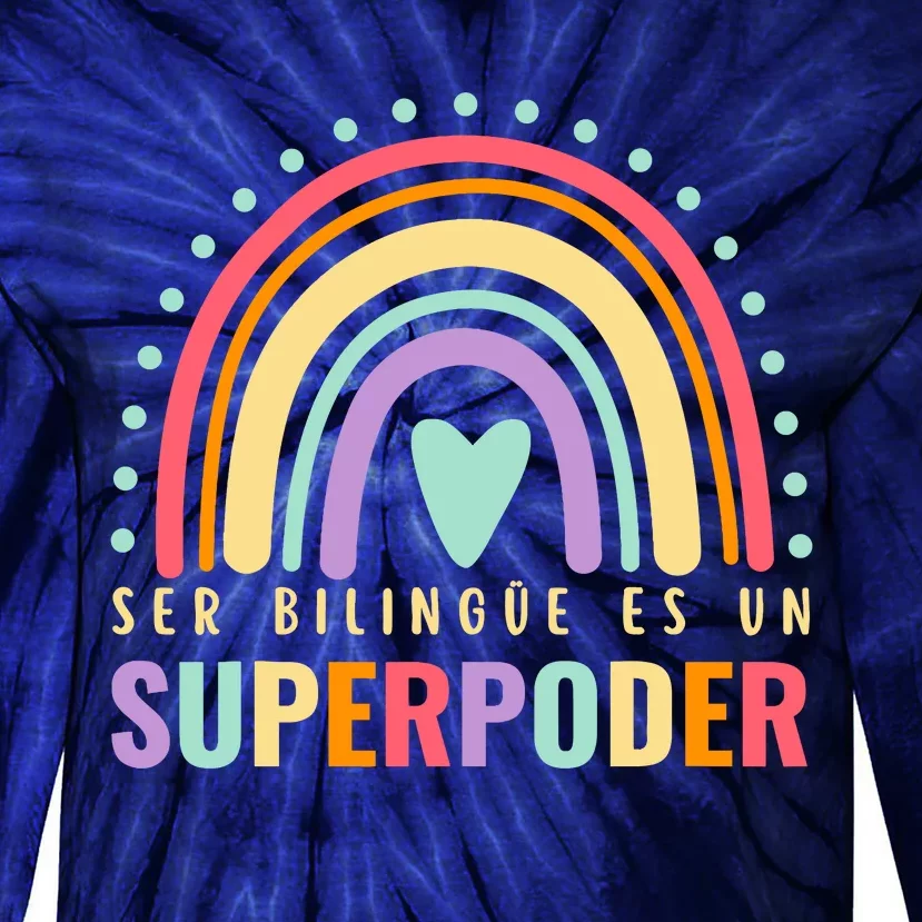 Maestra Cute Spanish Teacher Bilingue Es Un Superpoder Retro Tie-Dye Long Sleeve Shirt