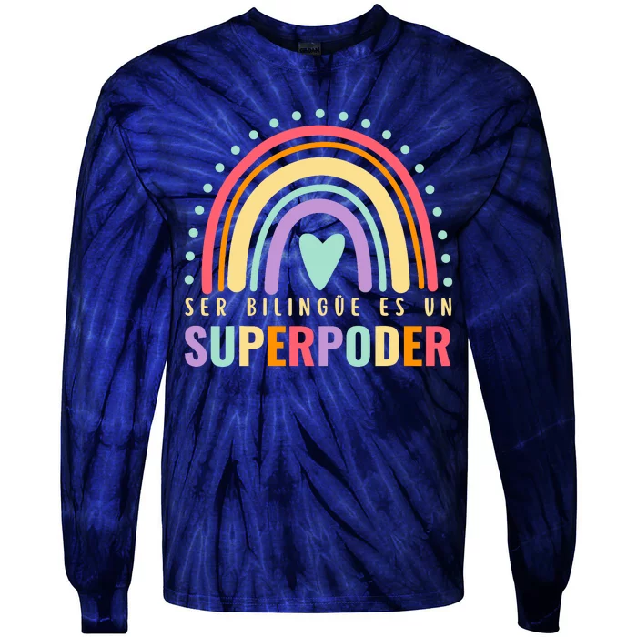 Maestra Cute Spanish Teacher Bilingue Es Un Superpoder Retro Tie-Dye Long Sleeve Shirt