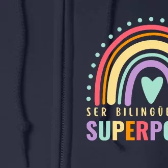 Maestra Cute Spanish Teacher Bilingue Es Un Superpoder Retro Full Zip Hoodie