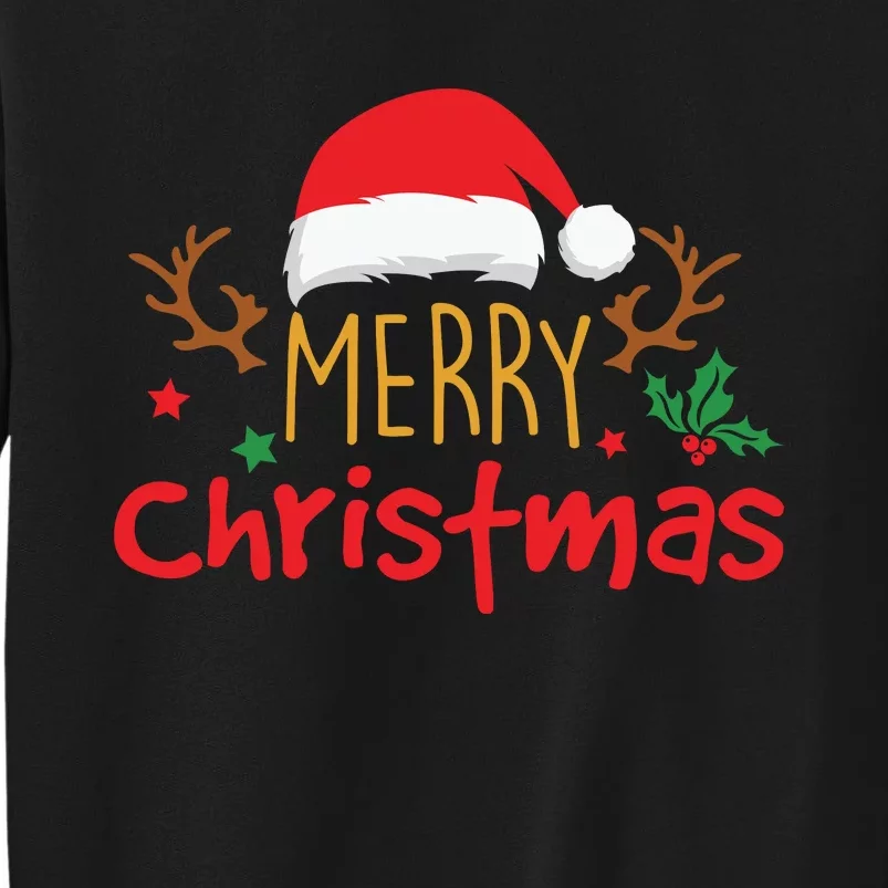 Merry Christmas Santa Hat Reindeer Funny Xmas Gift Sweatshirt