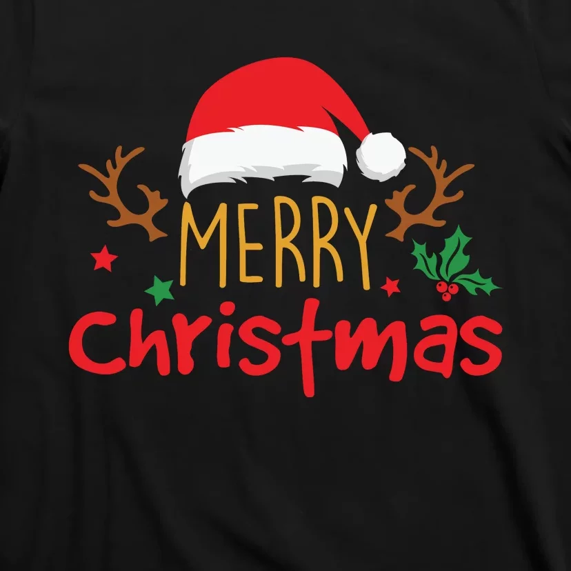 Merry Christmas Santa Hat Reindeer Funny Xmas Gift T-Shirt