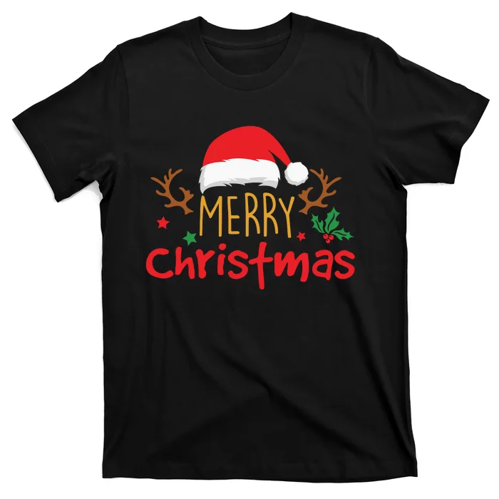 Merry Christmas Santa Hat Reindeer Funny Xmas Gift T-Shirt