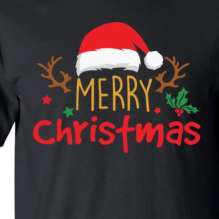 Merry Christmas Santa Hat Reindeer Funny Xmas Gift Tall T-Shirt