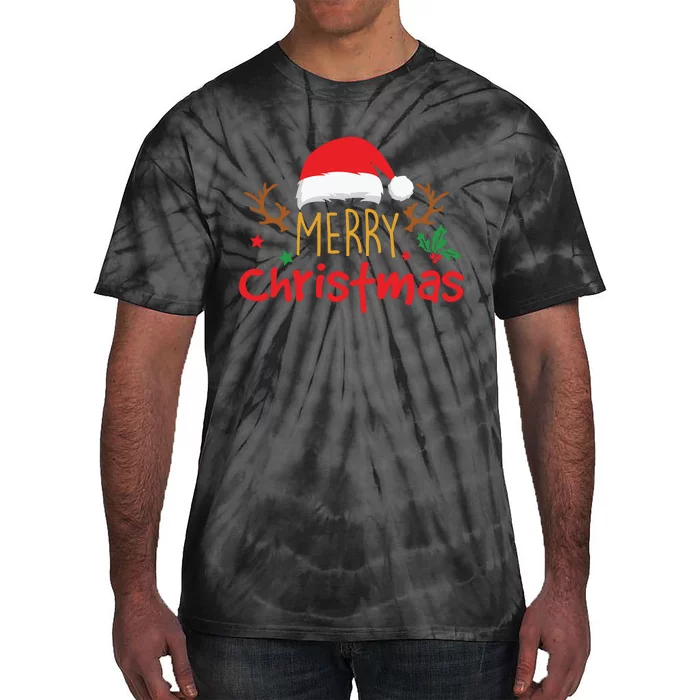 Merry Christmas Santa Hat Reindeer Funny Xmas Gift Tie-Dye T-Shirt