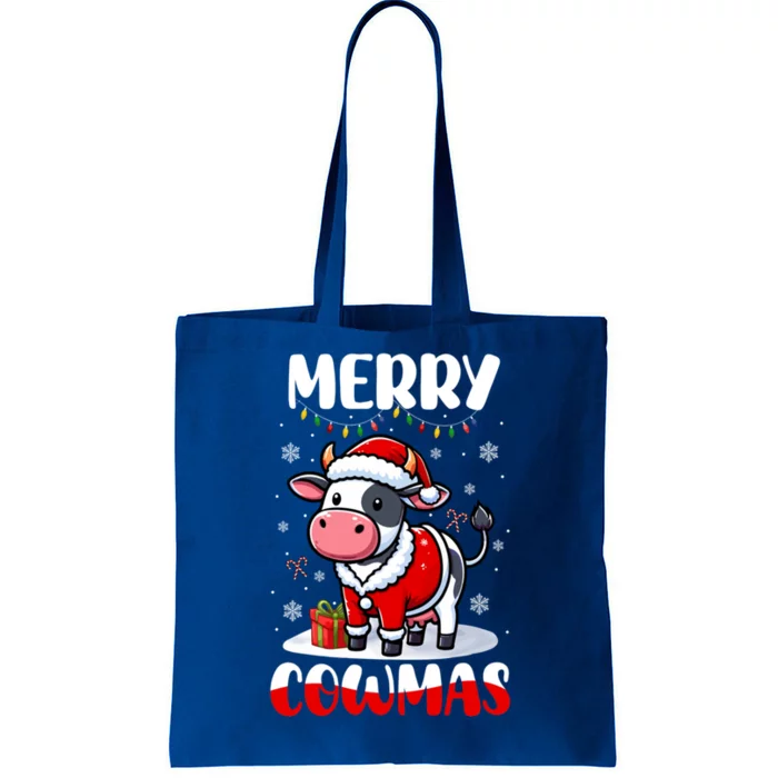 Merry Christmas Santa Cow Farmer Lover Family Colorful Gift Tote Bag