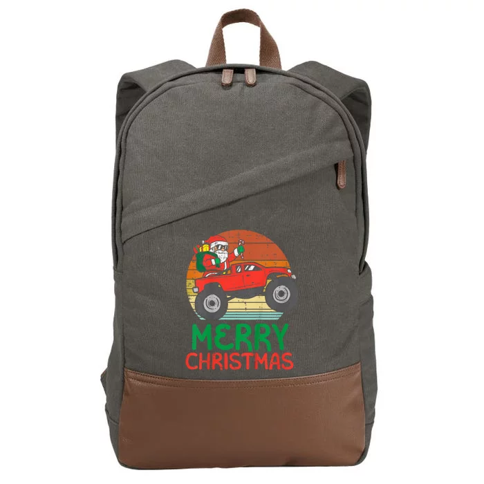 Merry Christmas Santa Monster Truck Xmas Pj Cotton Canvas Backpack