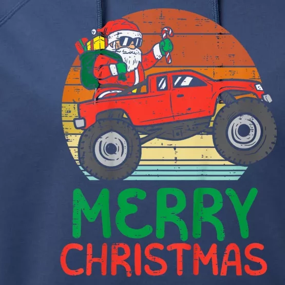 Merry Christmas Santa Monster Truck Xmas Pj Performance Fleece Hoodie