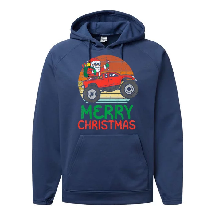 Merry Christmas Santa Monster Truck Xmas Pj Performance Fleece Hoodie