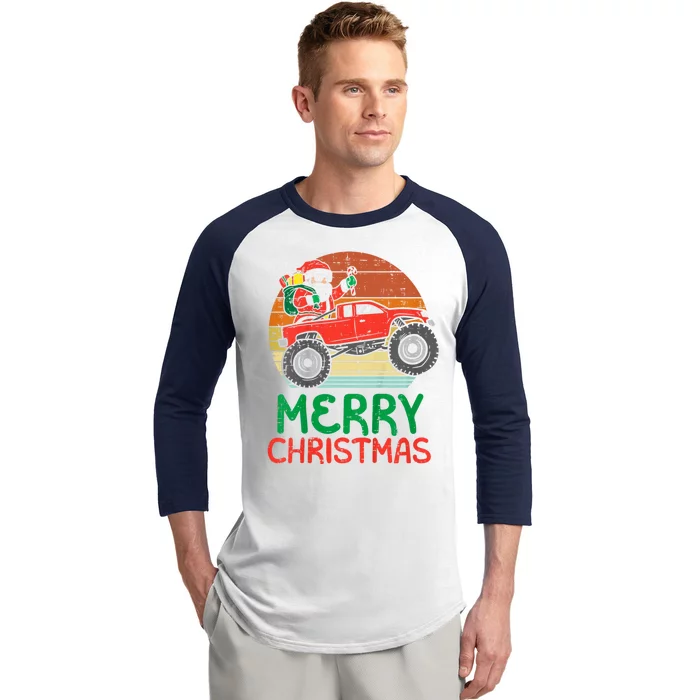 Merry Christmas Santa Monster Truck Xmas Pj Baseball Sleeve Shirt