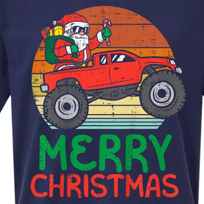 Merry Christmas Santa Monster Truck Xmas Pj Sueded Cloud Jersey T-Shirt