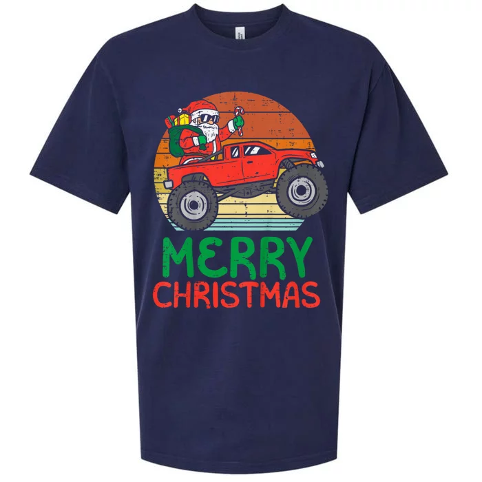 Merry Christmas Santa Monster Truck Xmas Pj Sueded Cloud Jersey T-Shirt