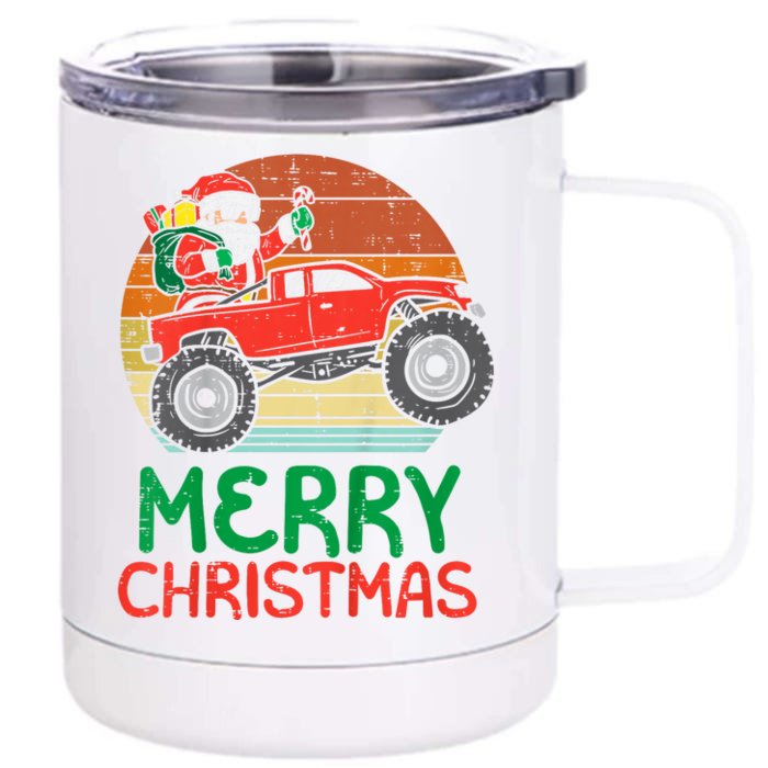 Merry Christmas Santa Monster Truck Xmas Pj Front & Back 12oz Stainless Steel Tumbler Cup