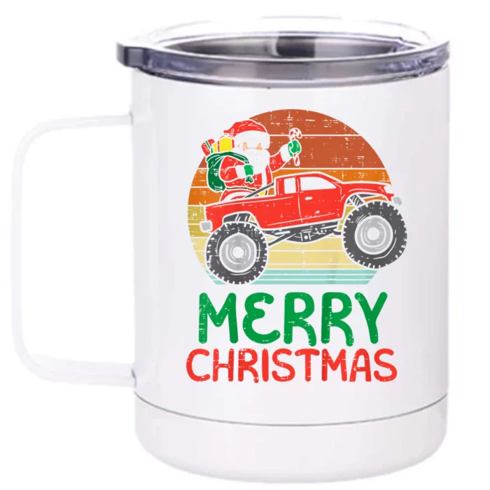 Merry Christmas Santa Monster Truck Xmas Pj Front & Back 12oz Stainless Steel Tumbler Cup