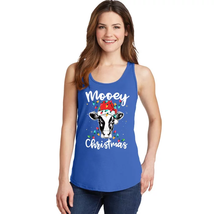 Mooey Christmas Santa Christmas Lights Cow Lovers Gift Ladies Essential Tank