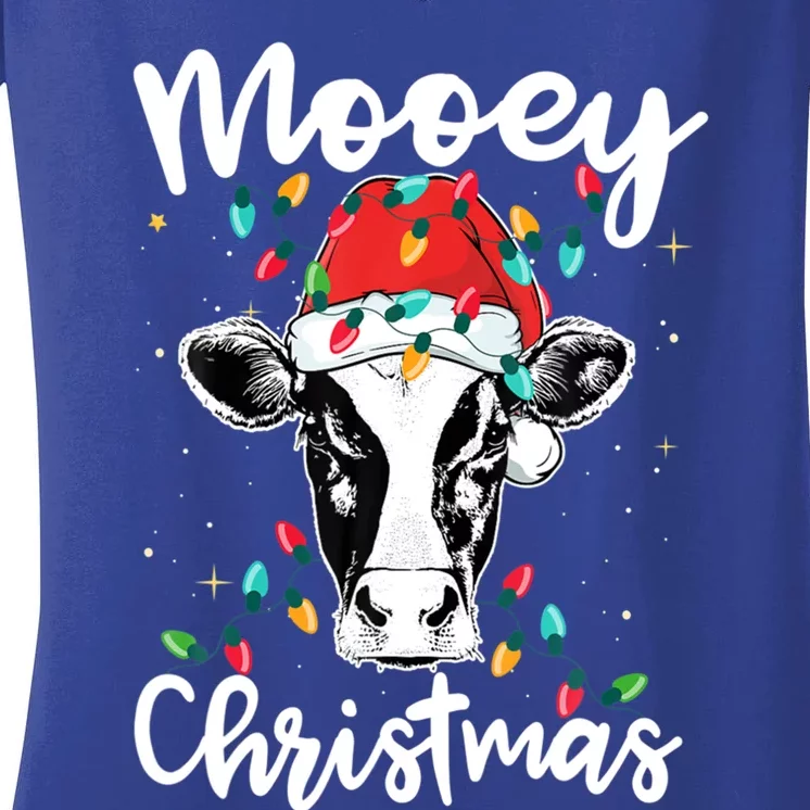 Mooey Christmas Santa Christmas Lights Cow Lovers Gift Women's V-Neck T-Shirt