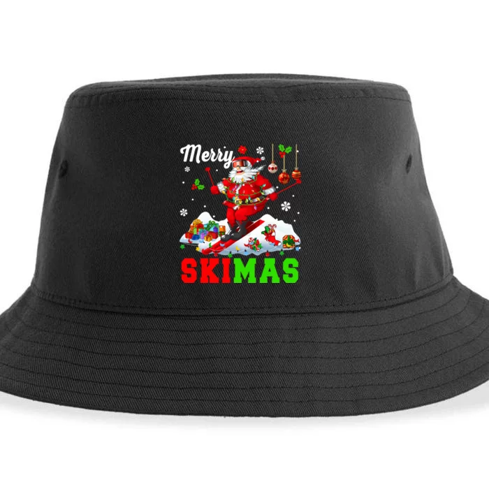 Merry Christmas Ski Xmas Santa Skiing Skier Lover Family Sustainable Bucket Hat