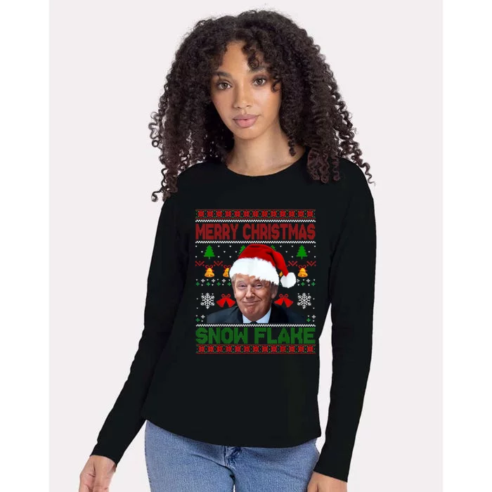 Merry Christmas Snowflake Santa Trump Xmas Ugly Sweater Womens Cotton Relaxed Long Sleeve T-Shirt